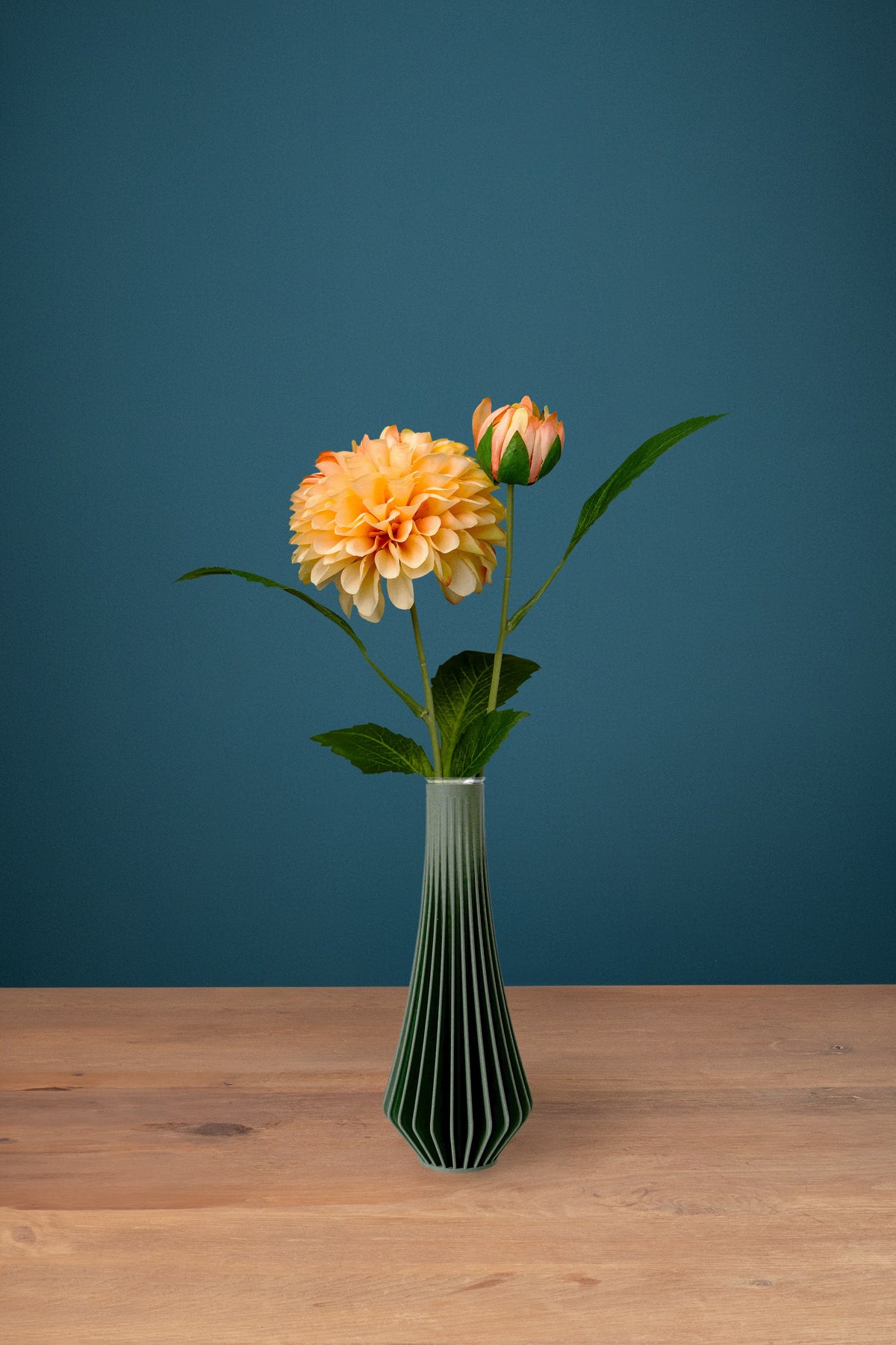 Dahlia Peach silk stem in the green Jula Bloom Mini vase