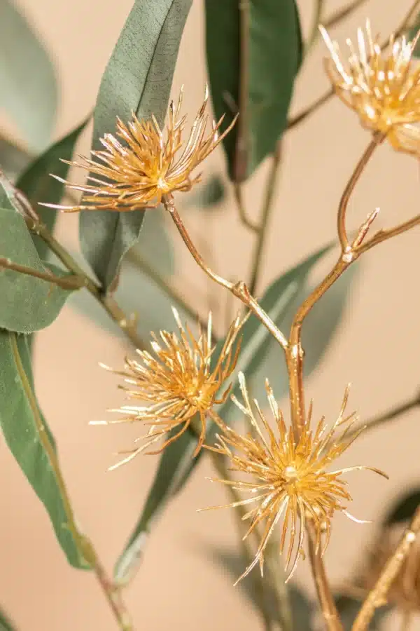 Jula Bloom’s Amelia silk flower bouquet with gold thistles and green leaf